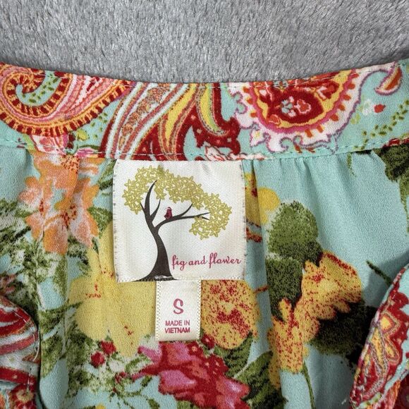 Fig & Flower Anthropologie Floral Boho Peasant Blouse Top Women's S Blue Paisley - Picture 3 of 7